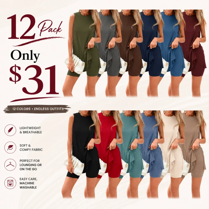 Sleeveless Crewneck Women's 2 Piece Sets