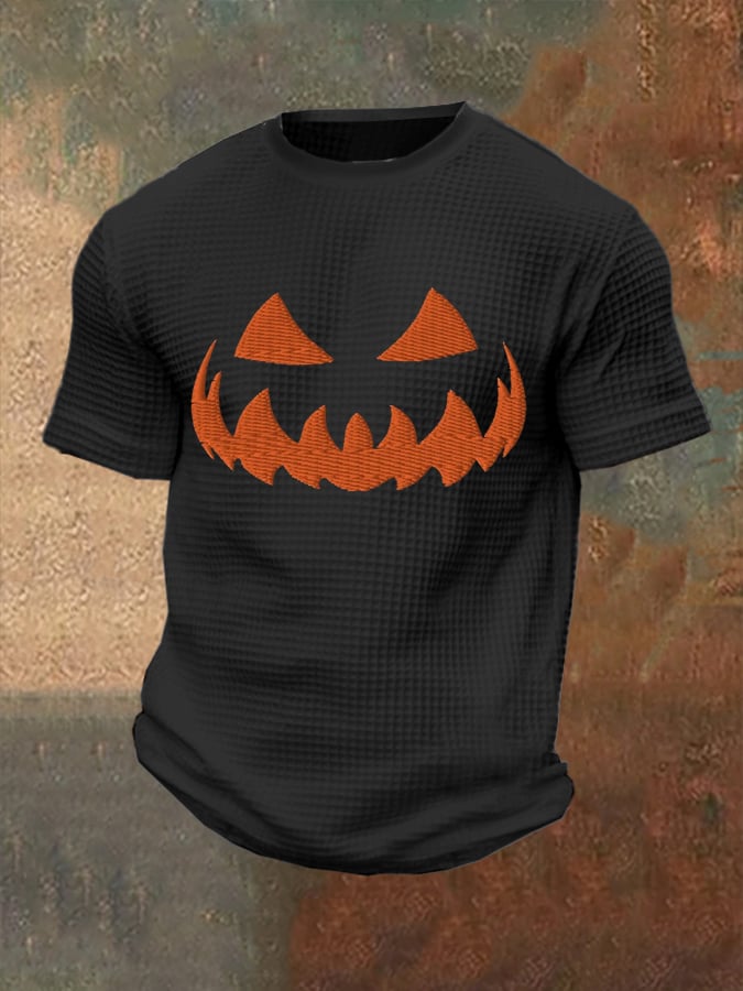 Men's Halloween Pumpkin Face Waffle Top
