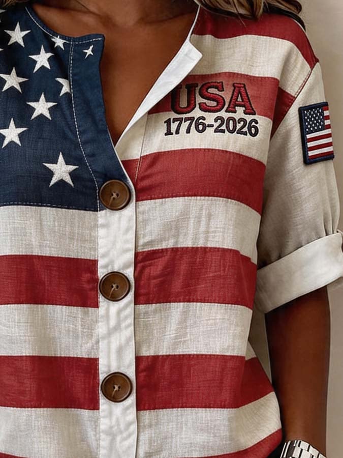 Women'S Casual Independence Day Print Top