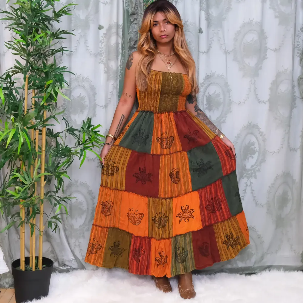 Patchwork Multi Way Skirt Dress, Hippie Festival Maxi Dress, Handmade Cotton Gypsy Clothing