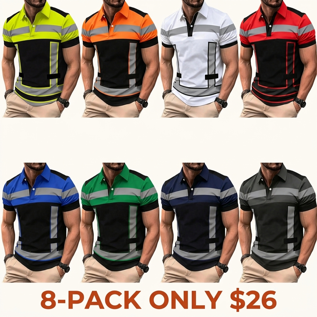 Men's Short-Sleeve Polo Shirt, Casual 3D-Print Golf Shirt, Striped Pattern, Sporty Style