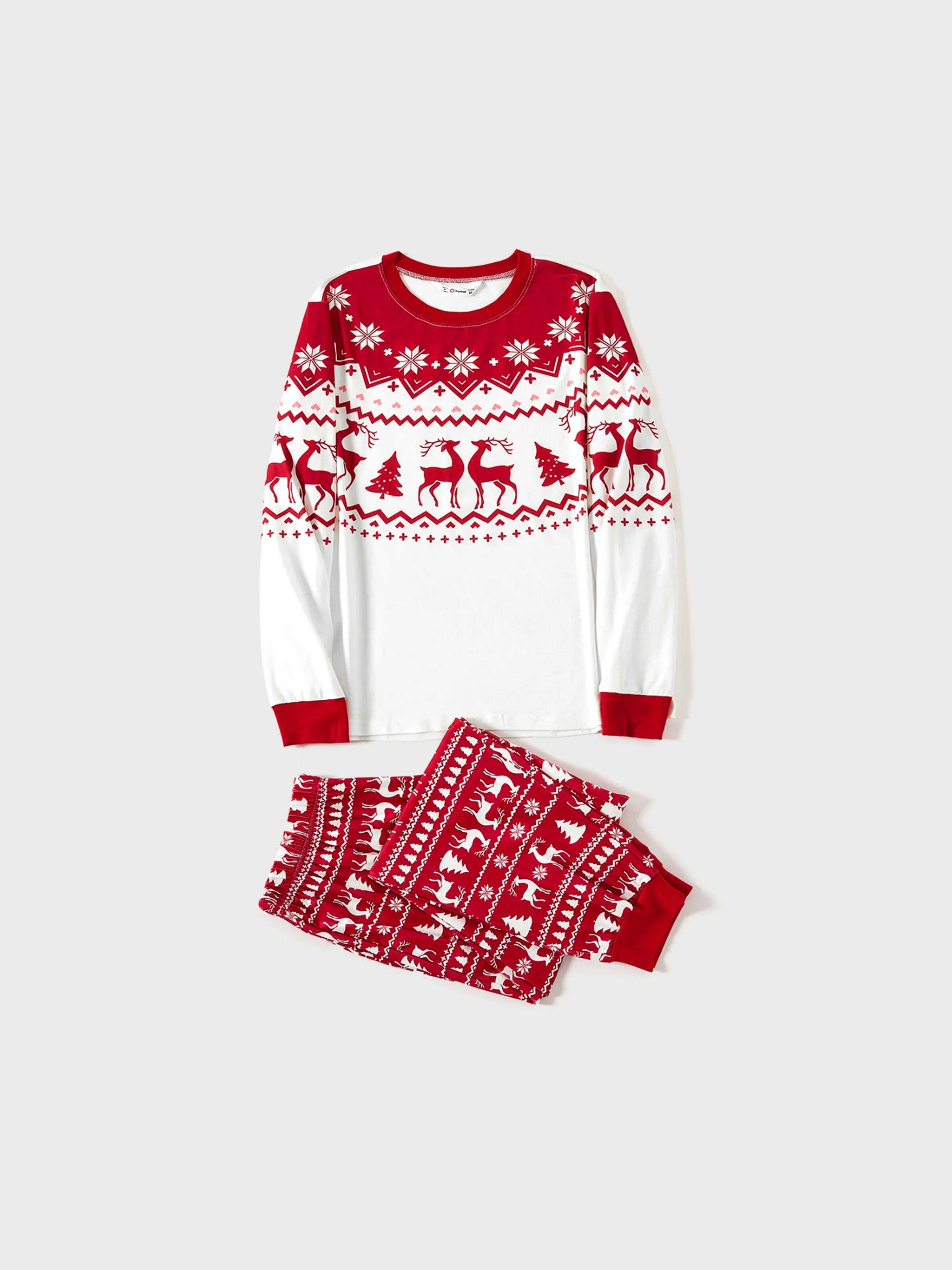 Christmas Reindeer and Snowflake Print Family Matching Pajamas Sets with Christmas Socks Red