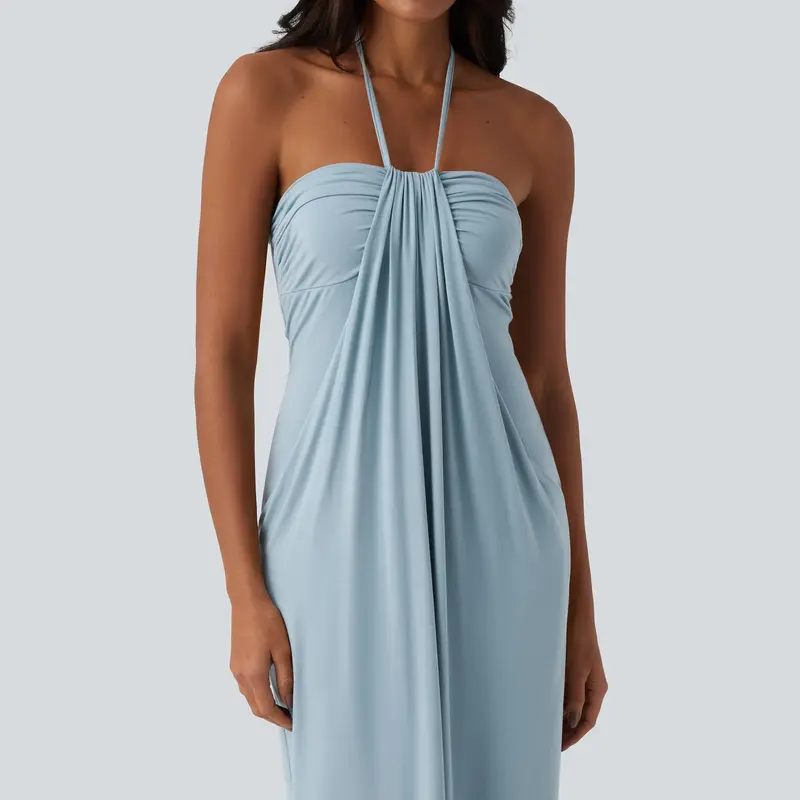 Women's Halter Tie Back Maxi Dress with Pockets – Cute Flowy Summer Dress for Beach, Vacation & Daily Wear
