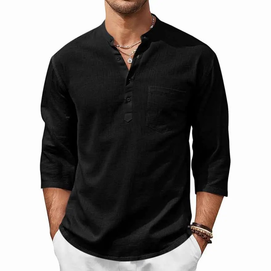 🌴🌴  Men's Coastal Henley Linen Blend Shirt – 3/4 Sleeve Summer Essential