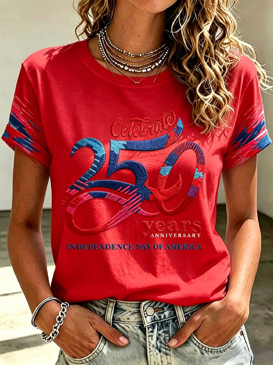 Women's Casual American 250th Anniversary Printed Short-Sleeve T-Shirt