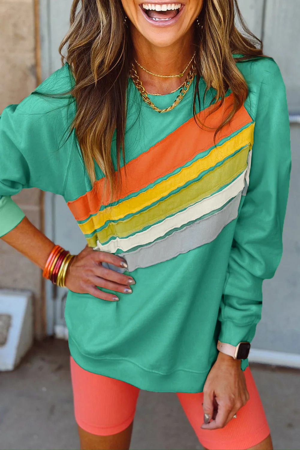 Colorblock Striped Patchwork Side Pockets Zipper Hoodie