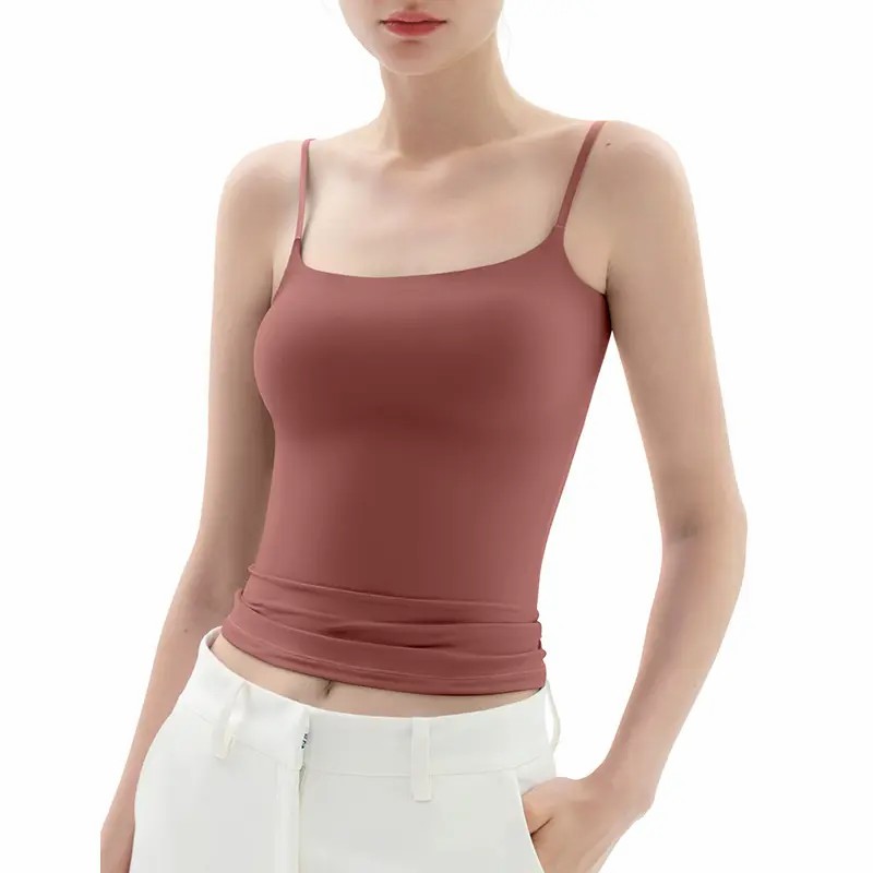 Spaghetti Strap Tank Top, Double Layer Not See-Through Cami, Buttery Soft Stretchy Top