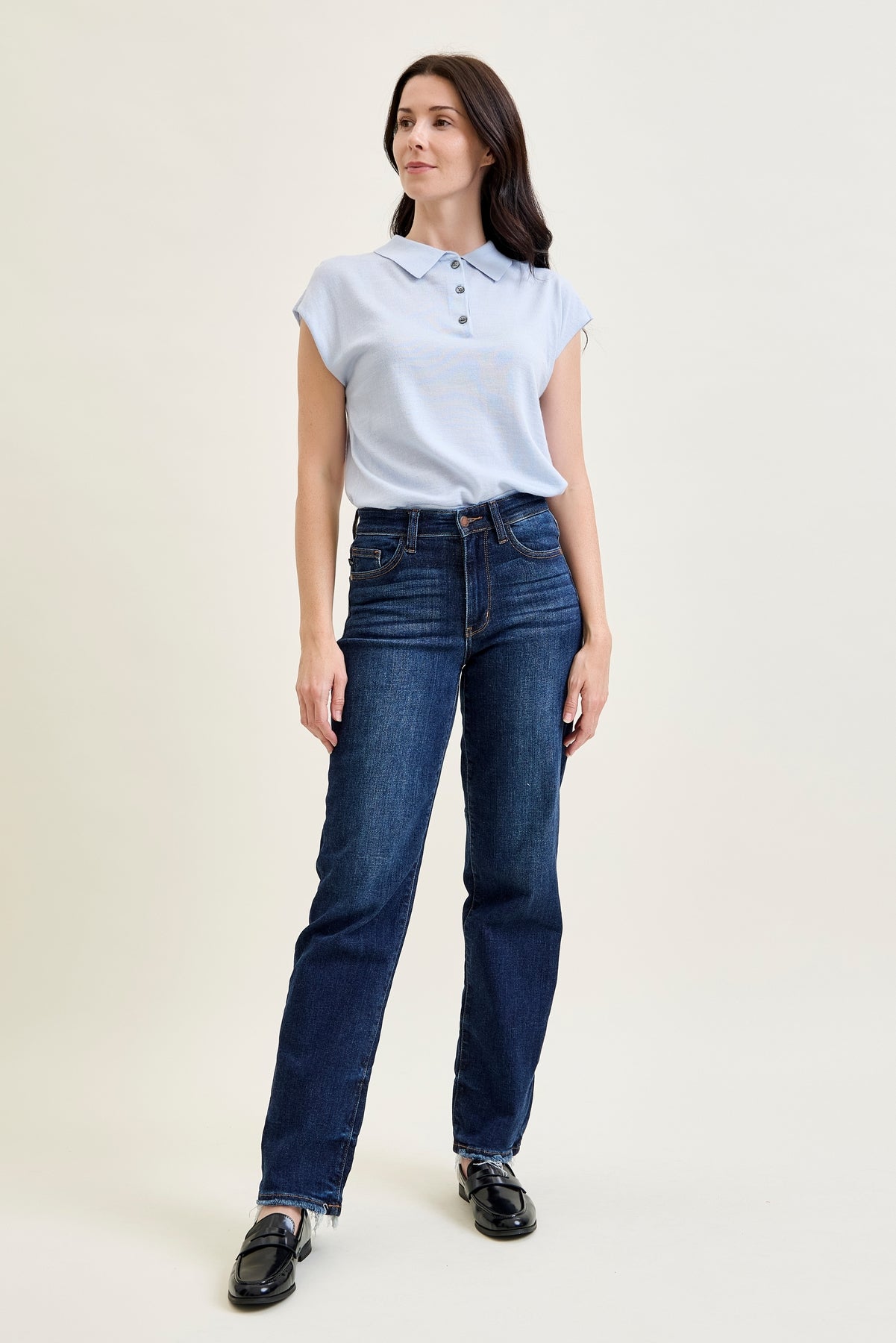 Selena Mid Rise Straight Leg with Fray Hem