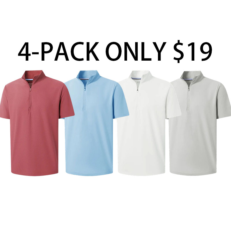 Men's Waffle Texture Quarter Zip Golf Shirt – Dry Fit Performance Polo Short Sleeve, Perfect Father's Day Gift