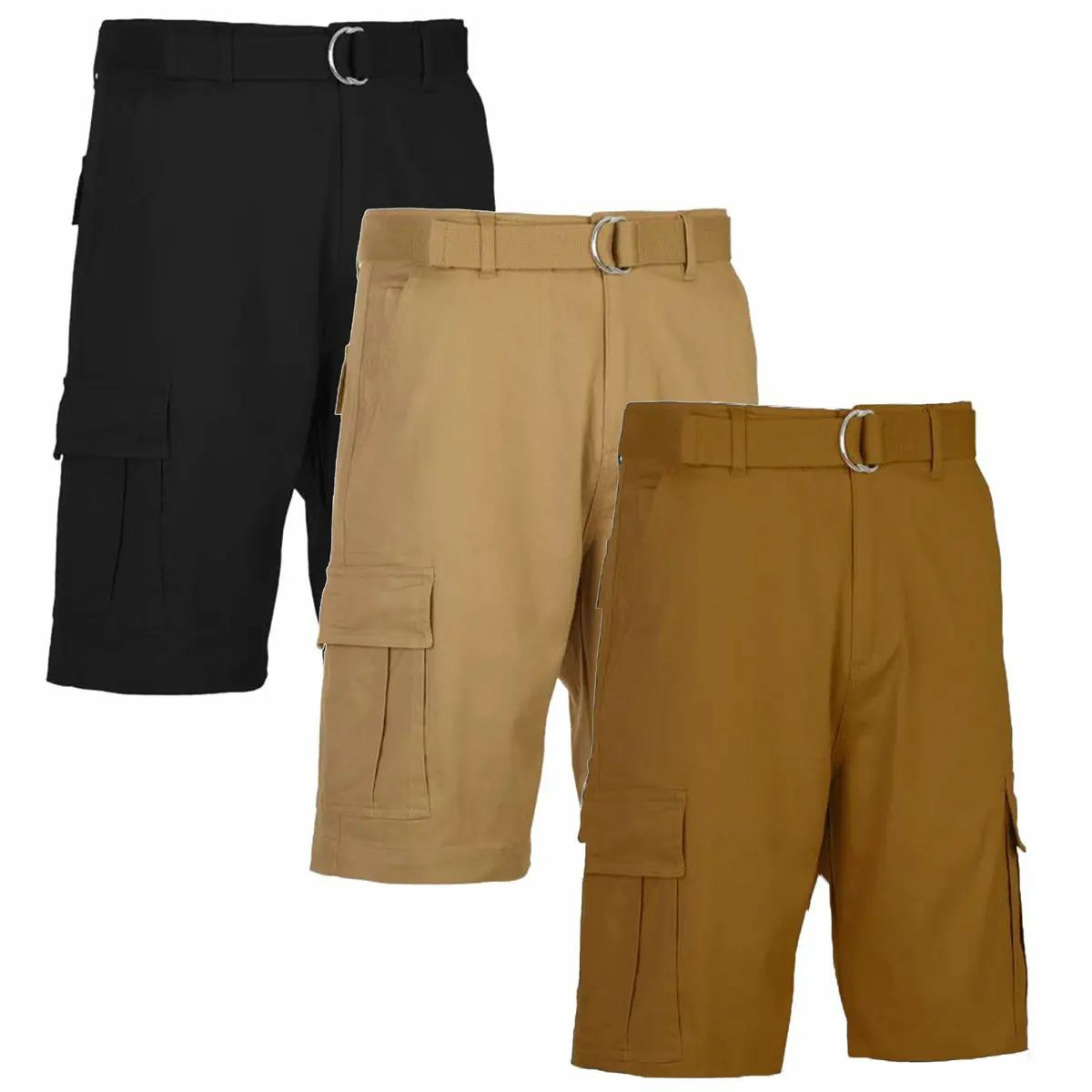 Men's 3-Pack Cotton Stretch Cargo Shorts With Belt