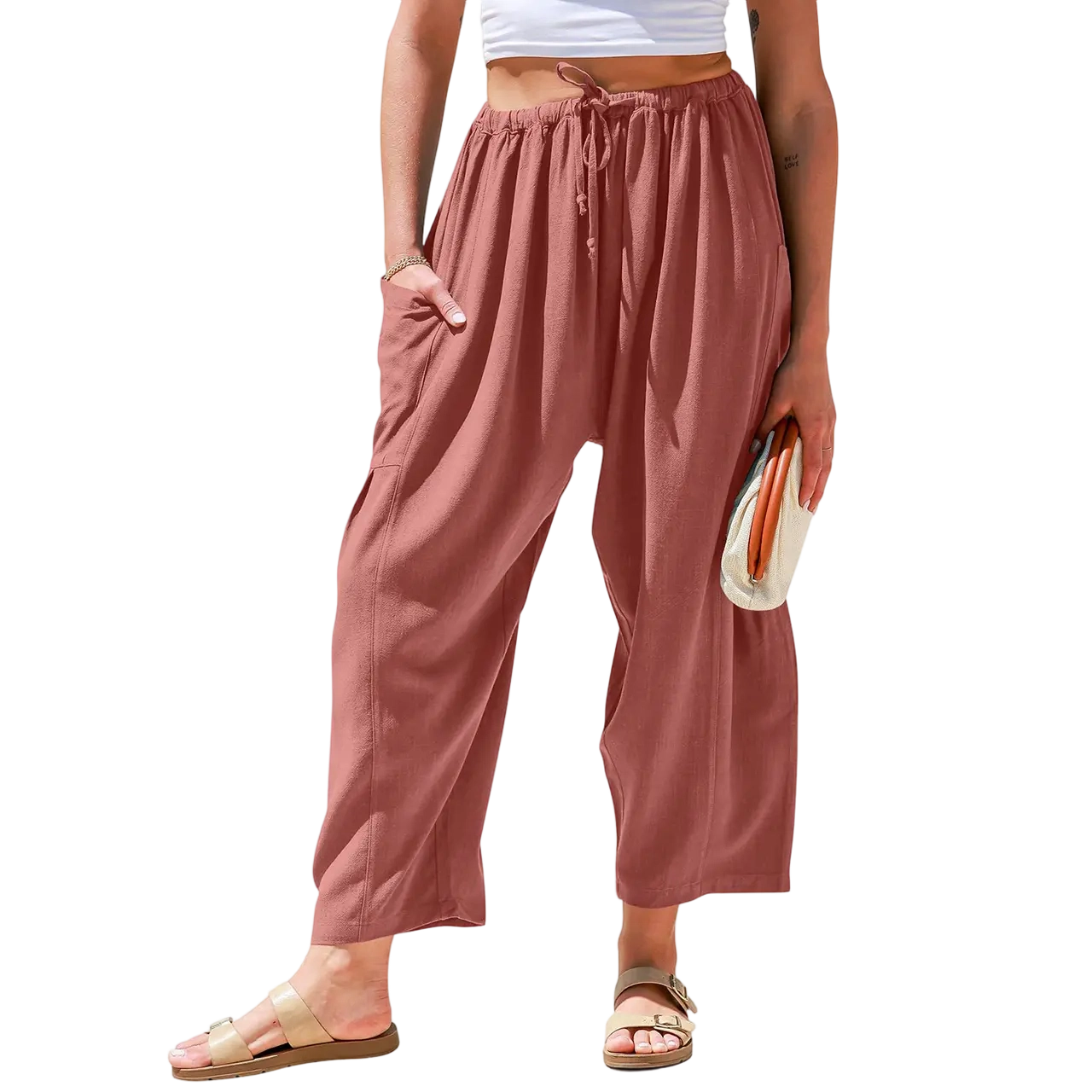 Womens Linen Blend Wide Leg Pants Oversize Casual Loose Fit Beach Palazzo