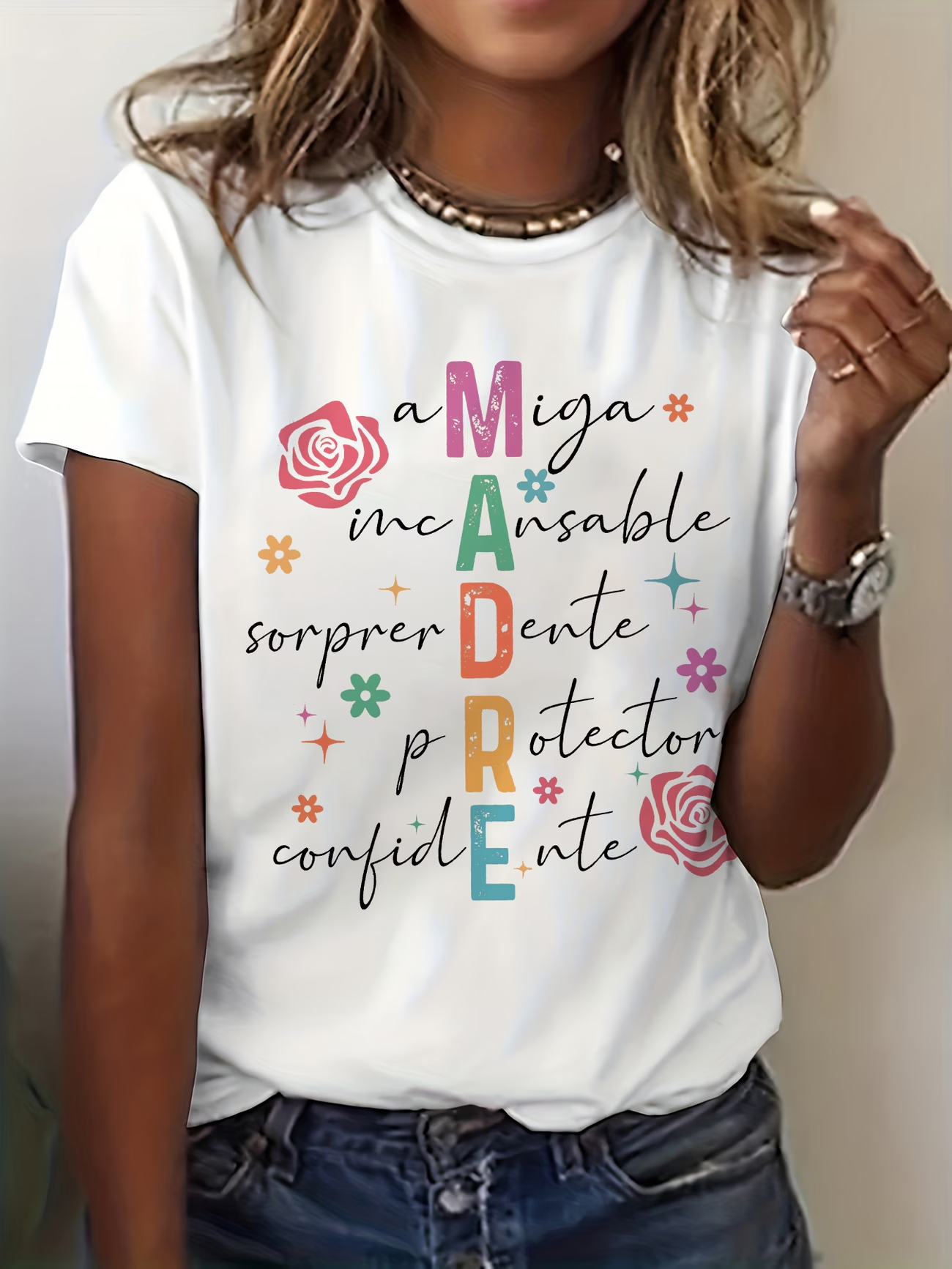 Women's Mother's Day Short Sleeve T-shirt Summer White Text Letters Printing Jersey Crew Neck Daily Going Out Casual Top
