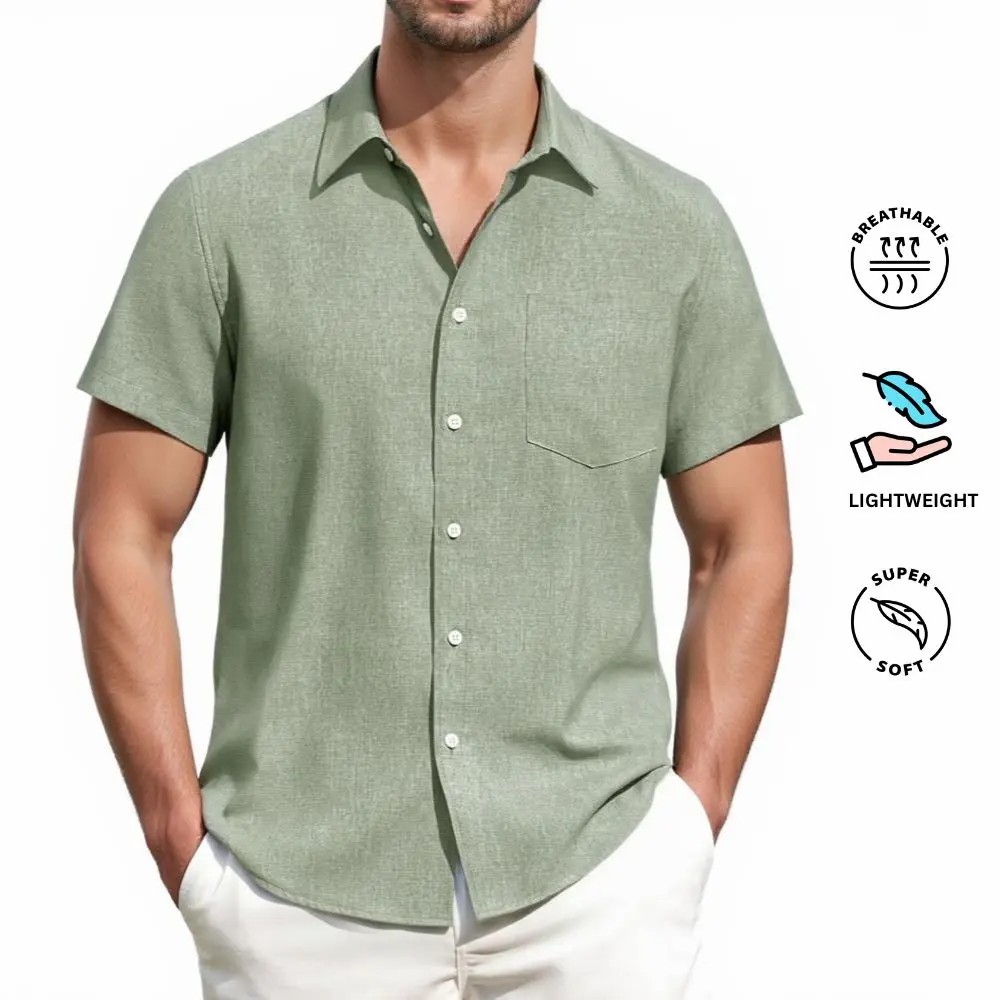 🌴 Men's Coastal Linen Button-Up Shirt – Lightweight Summer Essential
