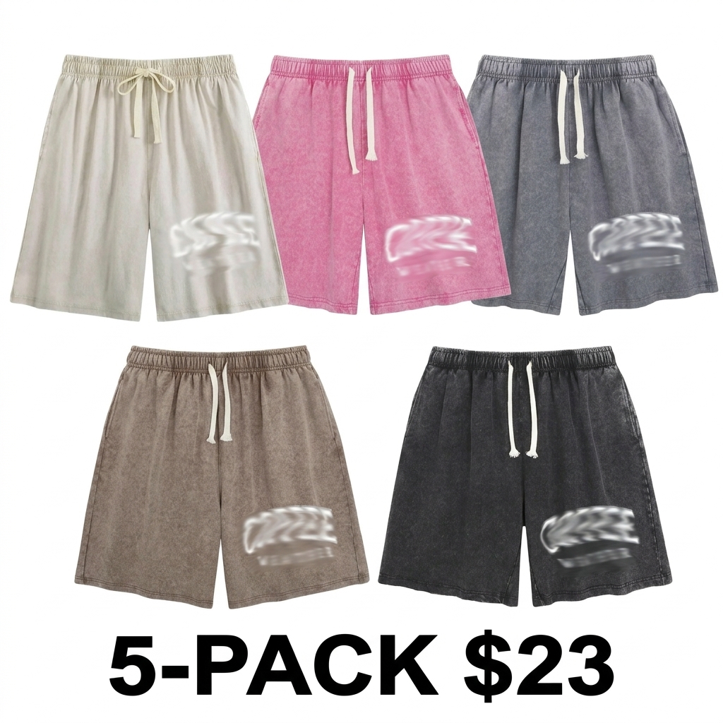 Unisex Acid Wash Graphic Sweat Shorts – Cotton Baggy Casual with Pockets