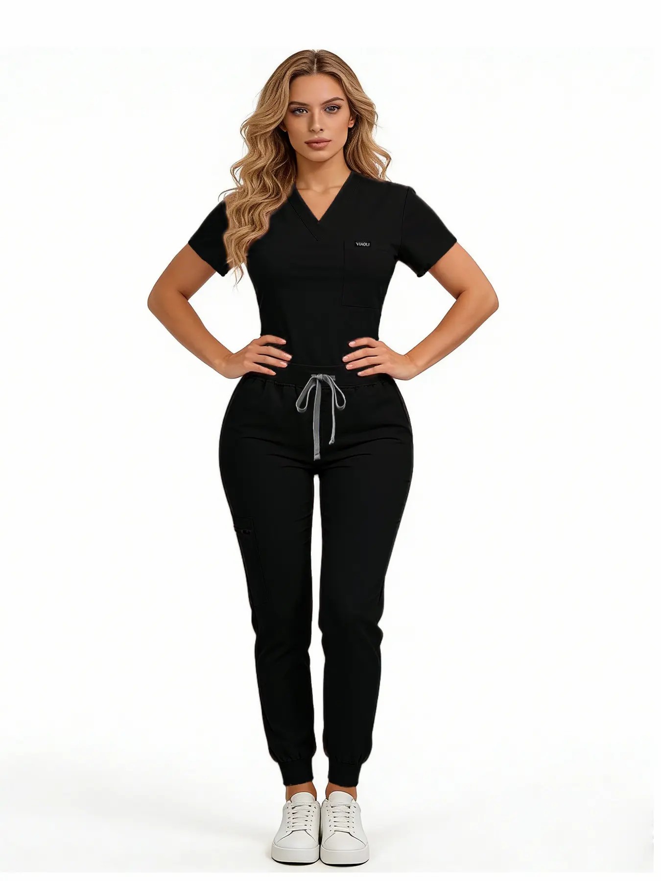 Women's Breathable Medical Scrubs Set – Multi-Pocket Top & Jogger Pants
