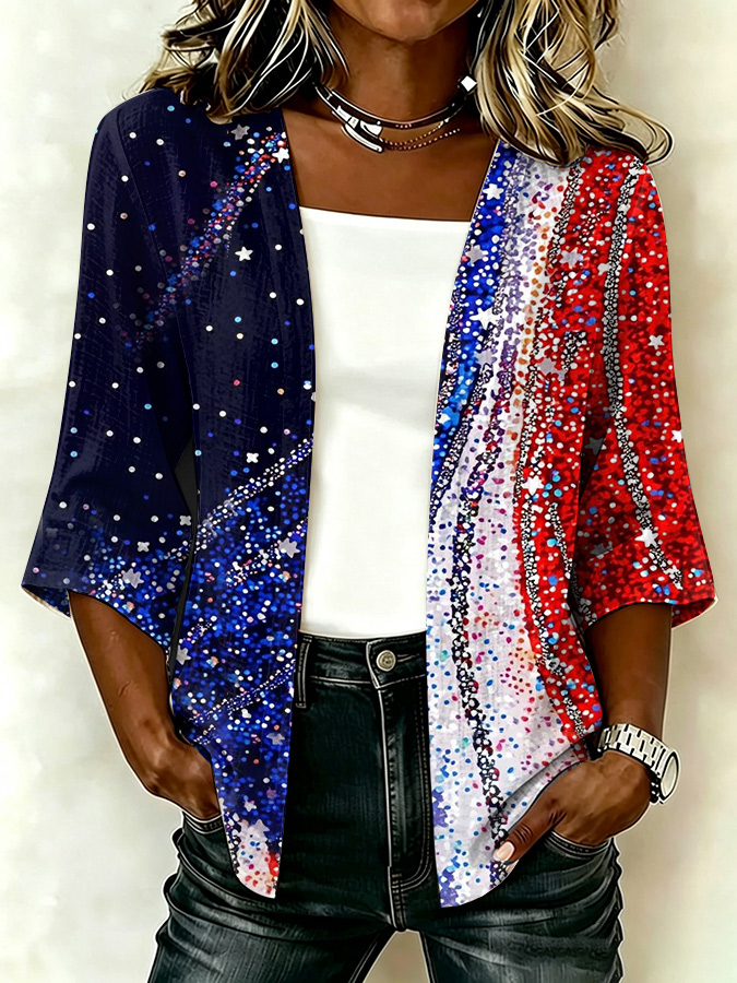 Women'S Casual Loose Independence Day Patriotic Cardigan