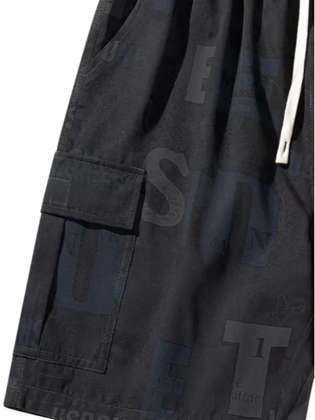 Men's Summer Shorts: Letter Print, Drawstring Design, Multi-Pocket