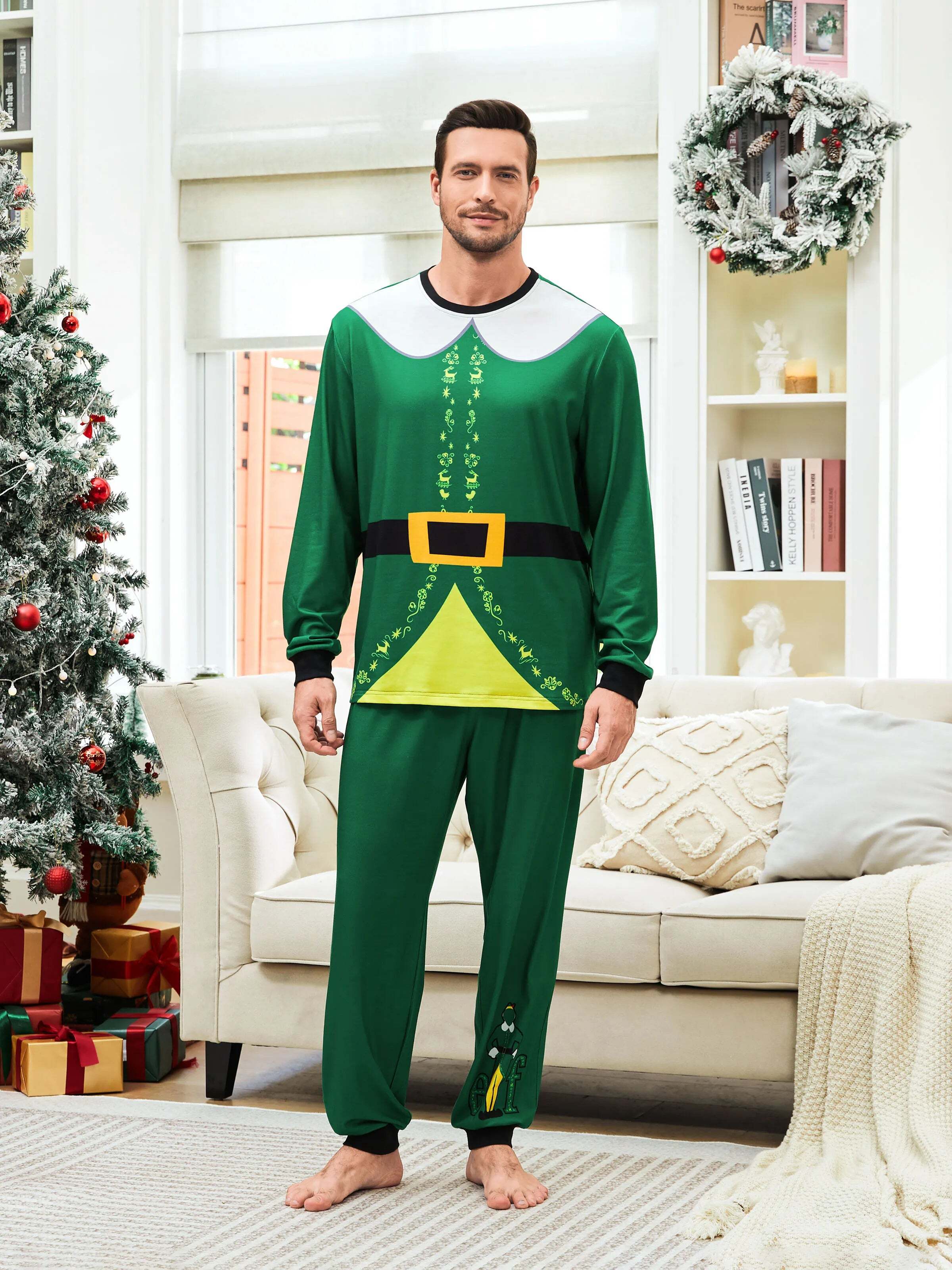 Christmas Family Matching Belt and Collar Pajamas Sets with Christmas Socks
