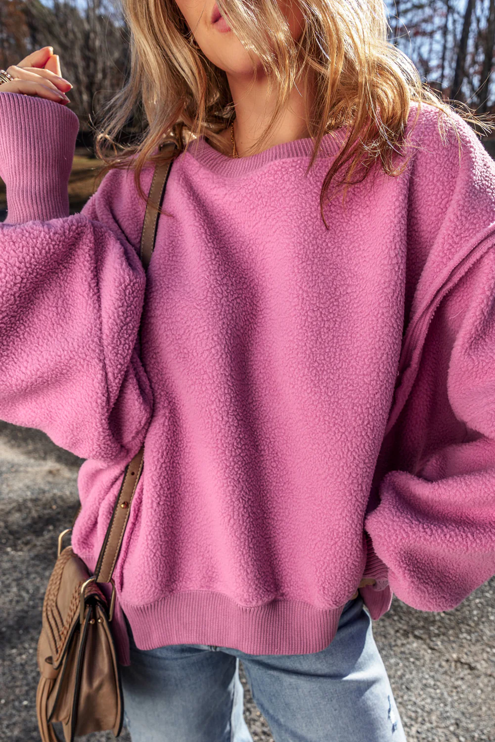 Bright Sherpa Seamed Drop Shoulder Oversized Sweatshirt