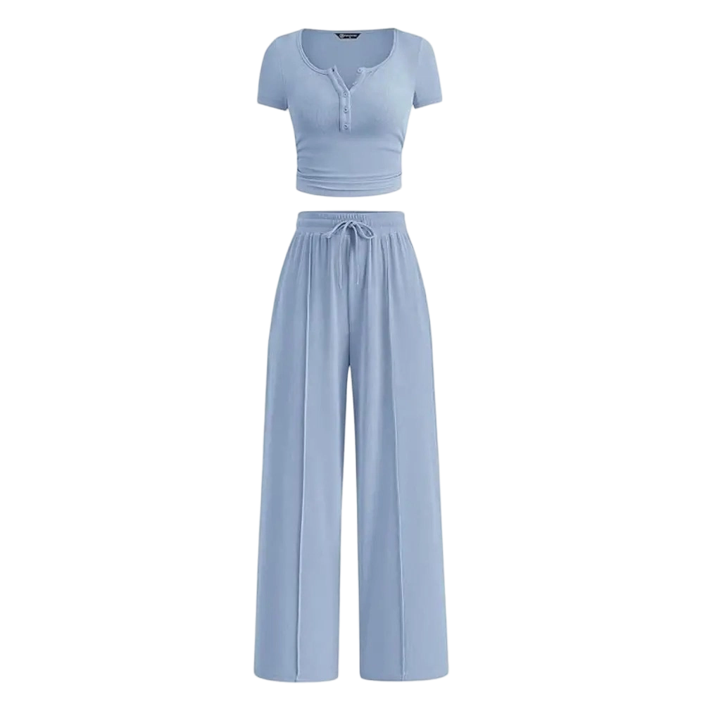 Women's Ribbed Crop Top & Wide Leg Pants Lounge Set