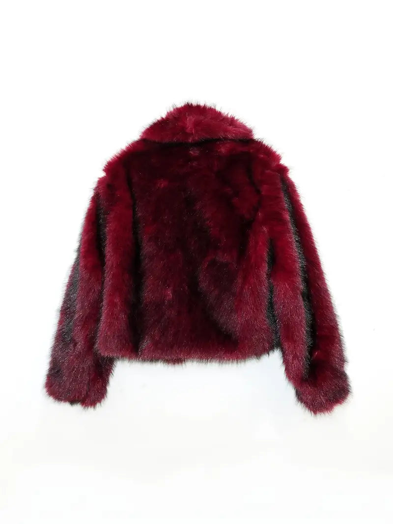Women's Solid Color Faux Fur Jacket, Casual Fashionable Short Fuzzy Jacket for Fall & Winter, Women's Clothing for Daily Wear, Coat