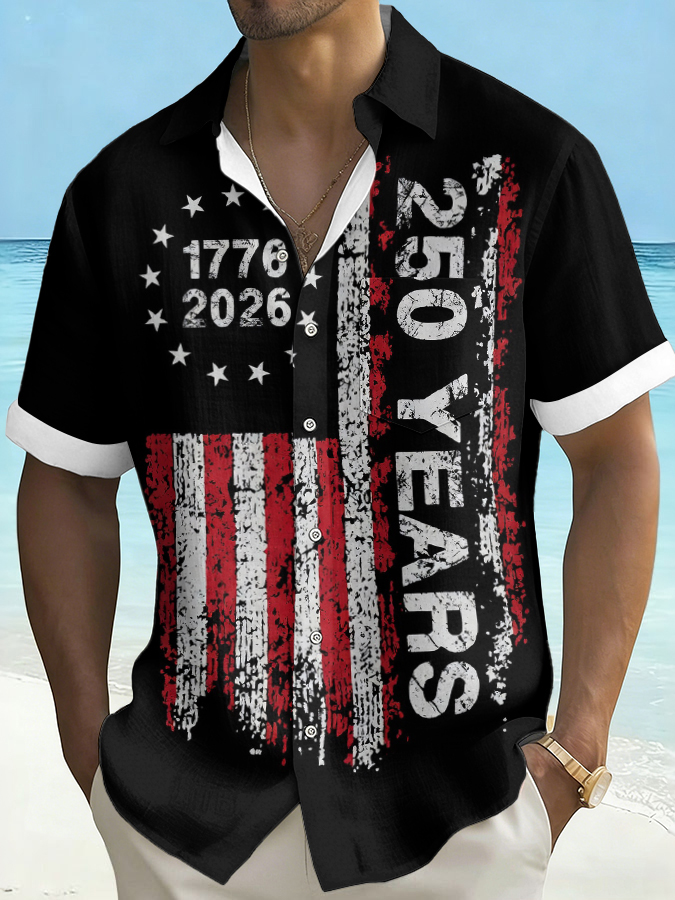 Men'S Hawaiian Vacation Printed Casual Short Sleeved Shirt (Including Pockets)