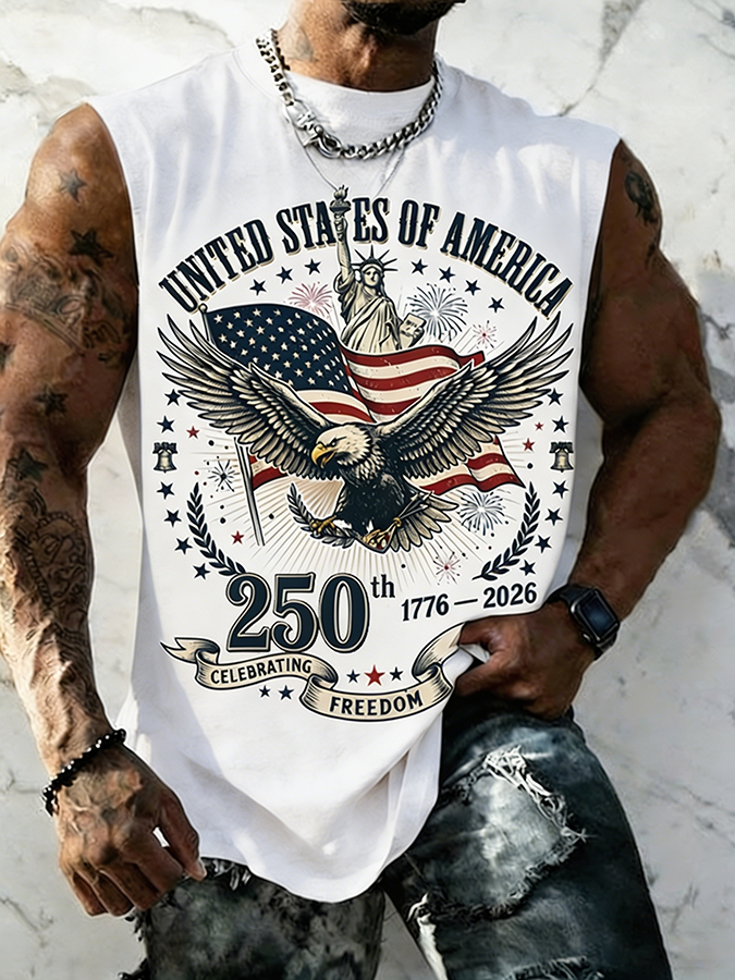 Men's USA 1776-2026 Bald Eagle Sleeveless Tank Top