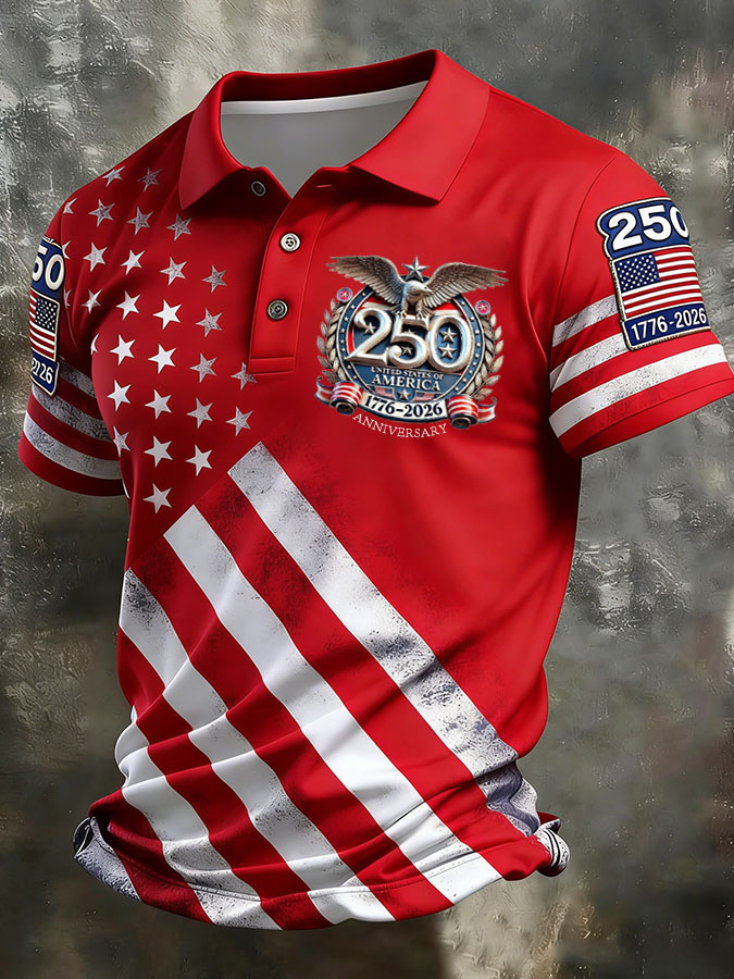 Men'S Independence Day 250Th Anniversary Printed Polo Shirt Short Sleeve