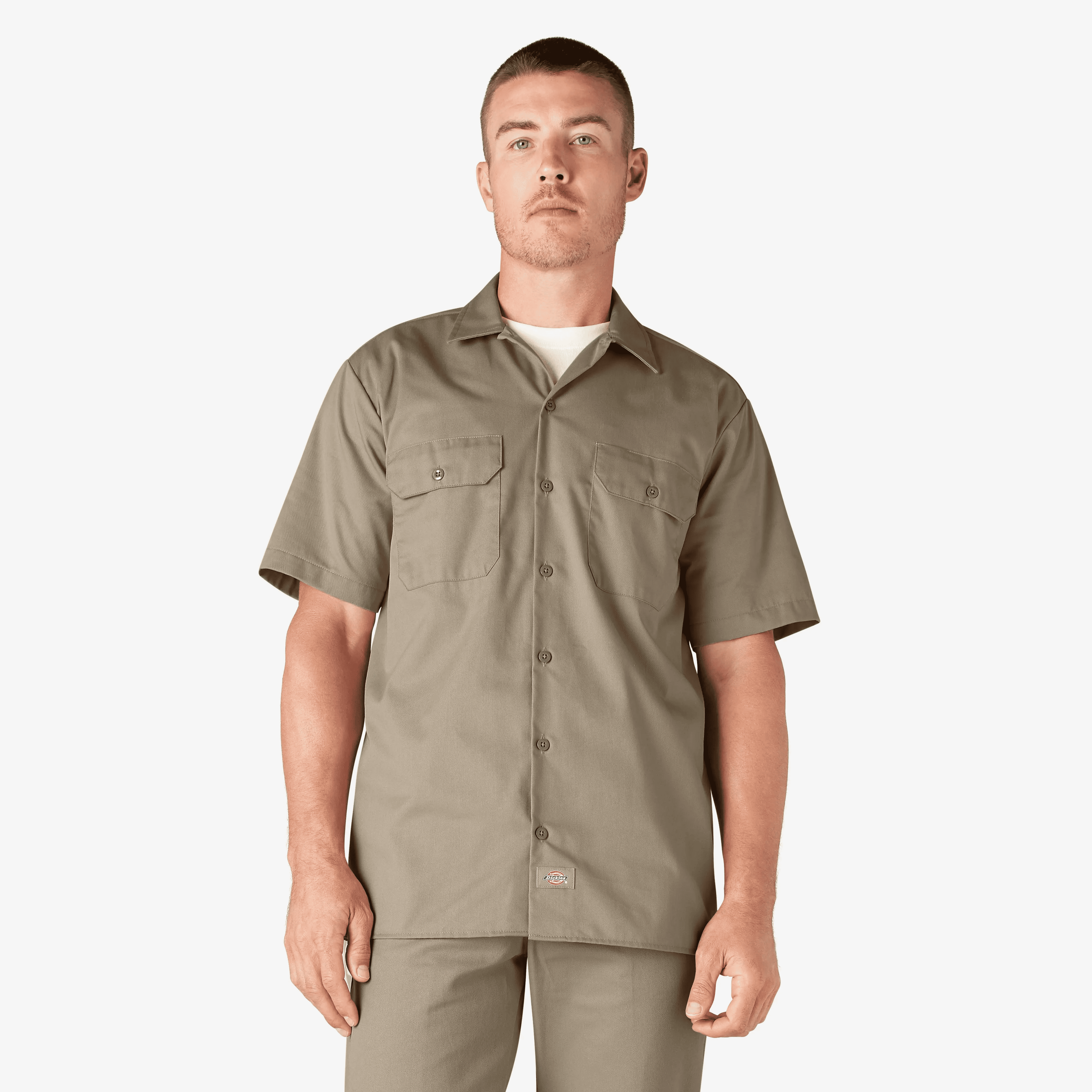 Short Sleeve Work Shirt, Classic Fit Work Wear, Fitted Style, Collared Neck, Secure Chest Pockets