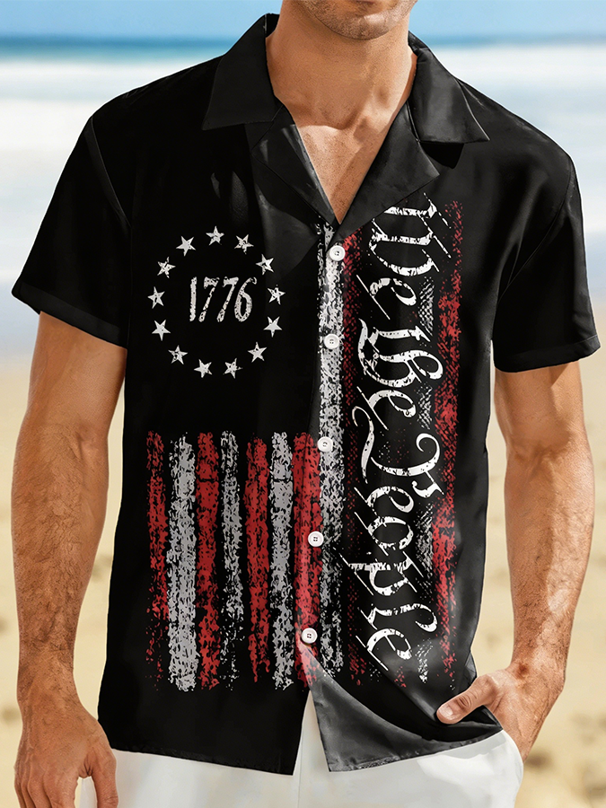 Men's 1776 We The People Distressed American Flag Vintage Shirt