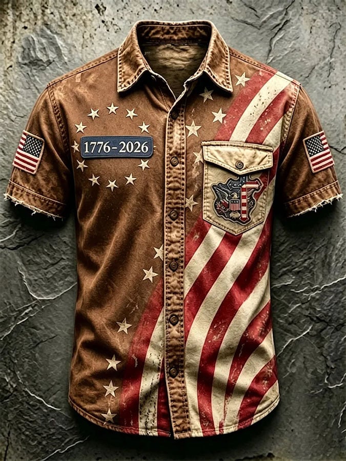 Men's Casual Retro Print Short-Sleeve Shirt