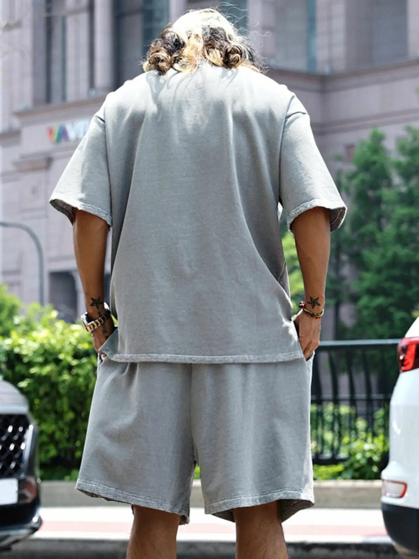 Men's Summer Casual Set, Pure Color Round Neck Short Sleeve Knit Tee & Shorts