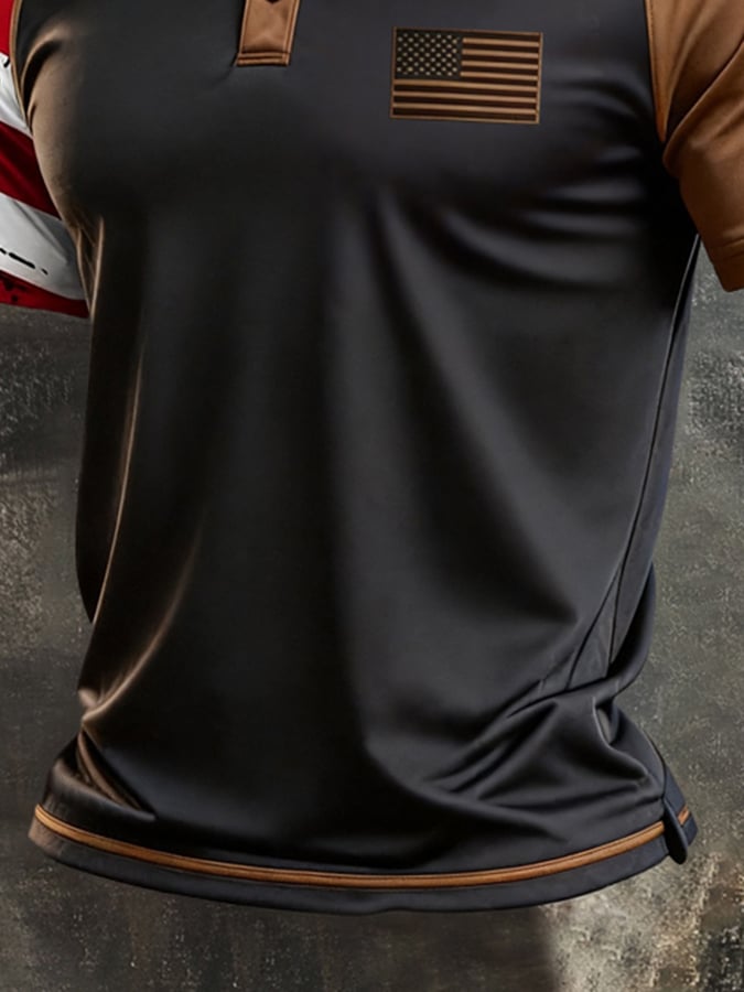 Men's Retro Patriotic Color-Block Short-Sleeve Polo Shirt