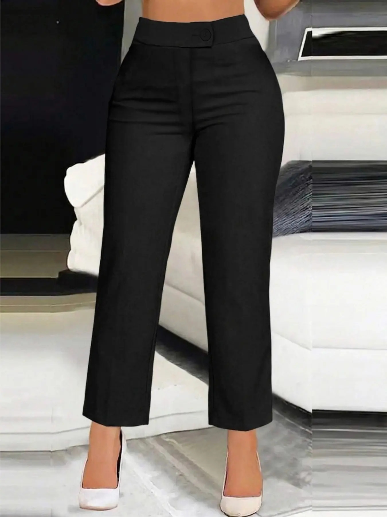 Women's Asymmetric Waistband Solid-Color Casual Trousers