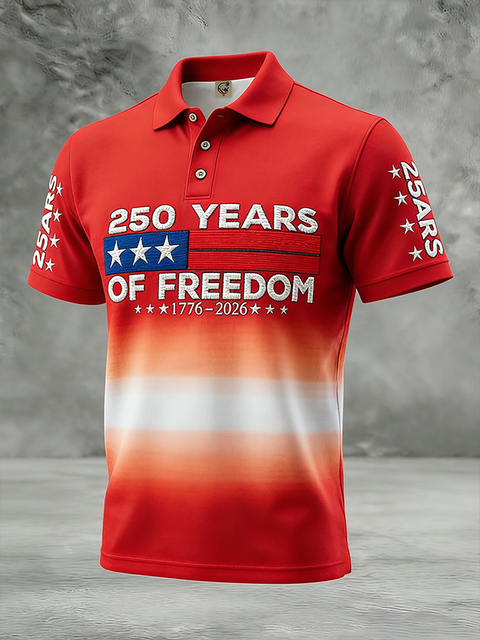 Men'S Flag Printed Short Sleeved Polo Shirt