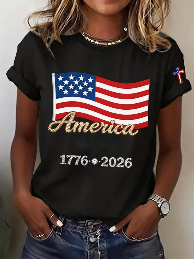 Women'S Independence Day Print Short-Sleeve Top