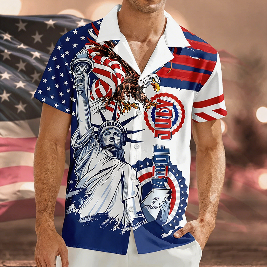 Men's 4th Of July Statue Of Liberty Bald Eagle Beach Vacation Shirt