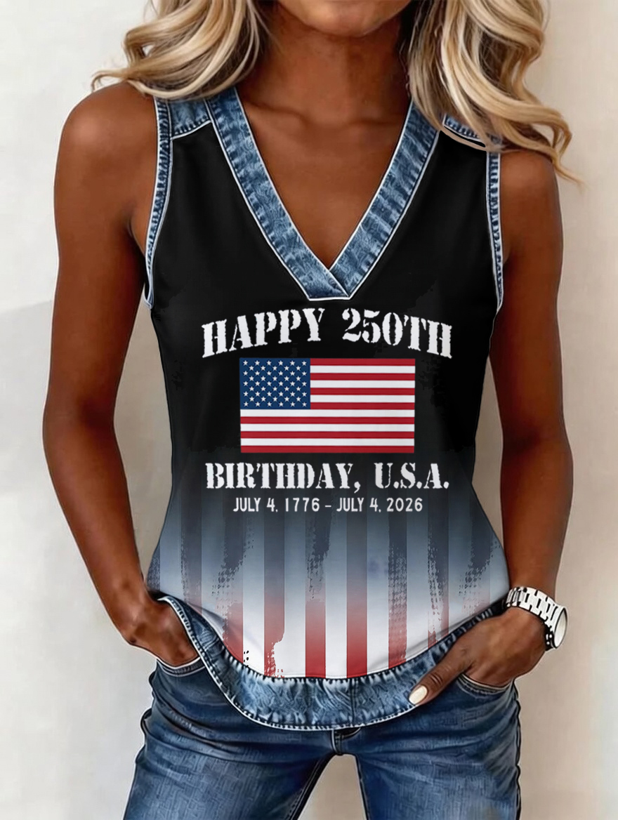 Women's Independence Day 250th Anniversary Commemorative Pattern Cowboy Patch Tank Top