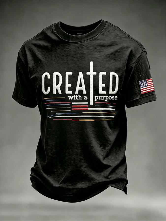 Vintage Men's Patriotic American Flag Religious Faith Graphic Tee