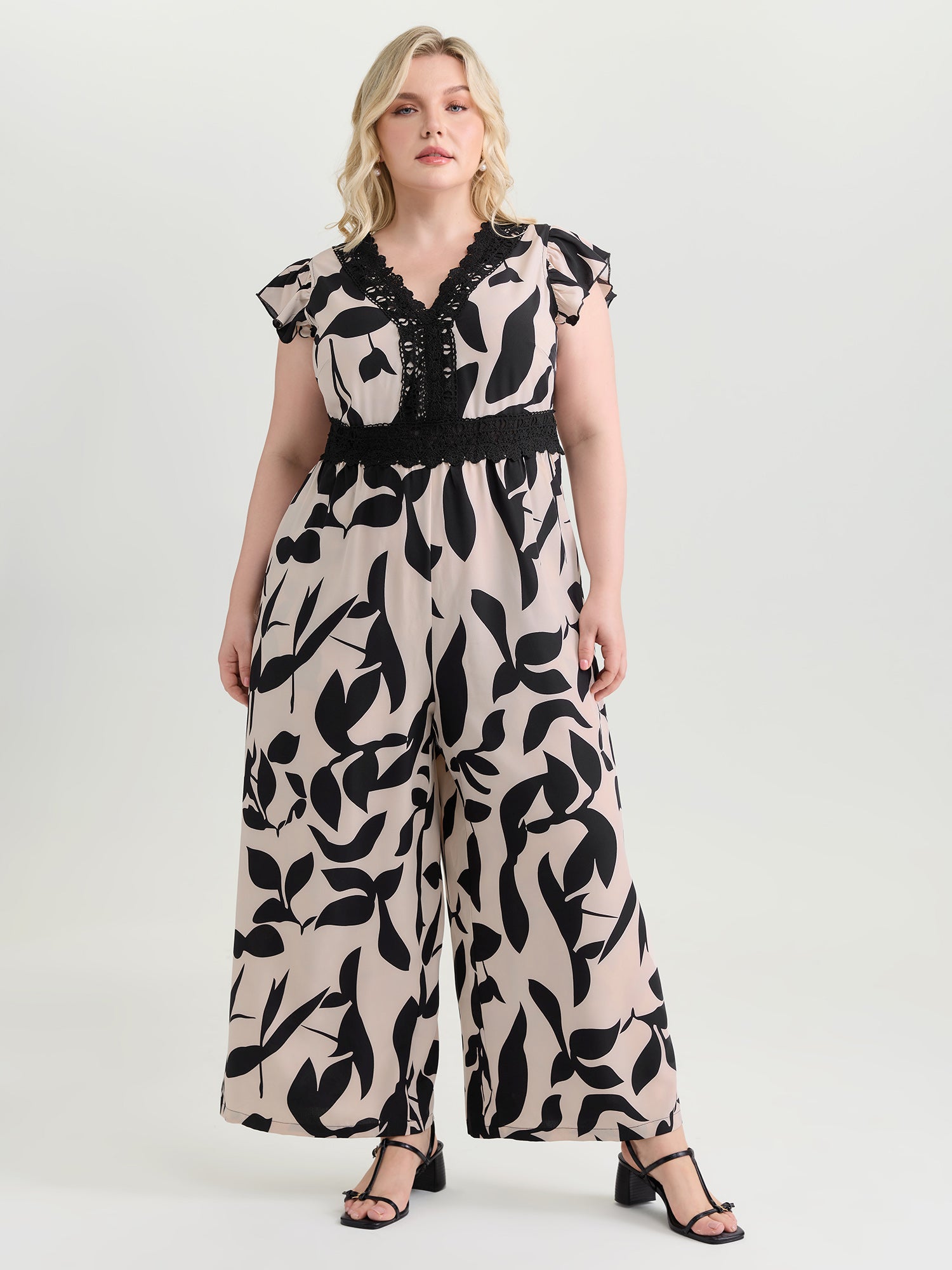 Silhouette Flower Lace Waist-Defining Jumpsuit
