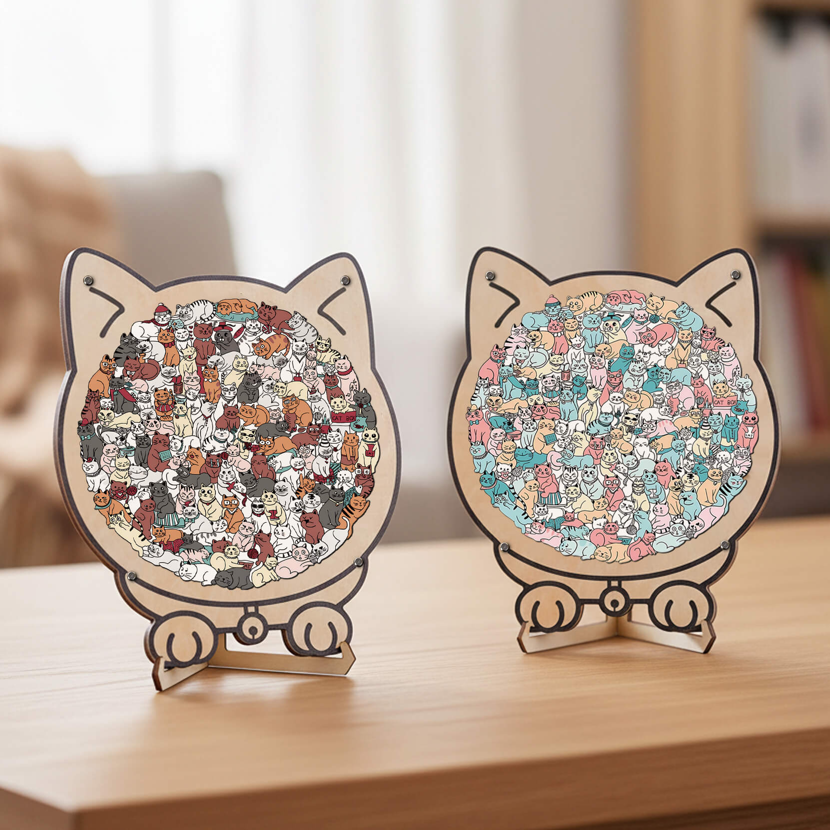 Morandi-Colored Cat/Dog Shaped Wooden Jigsaw Puzzle