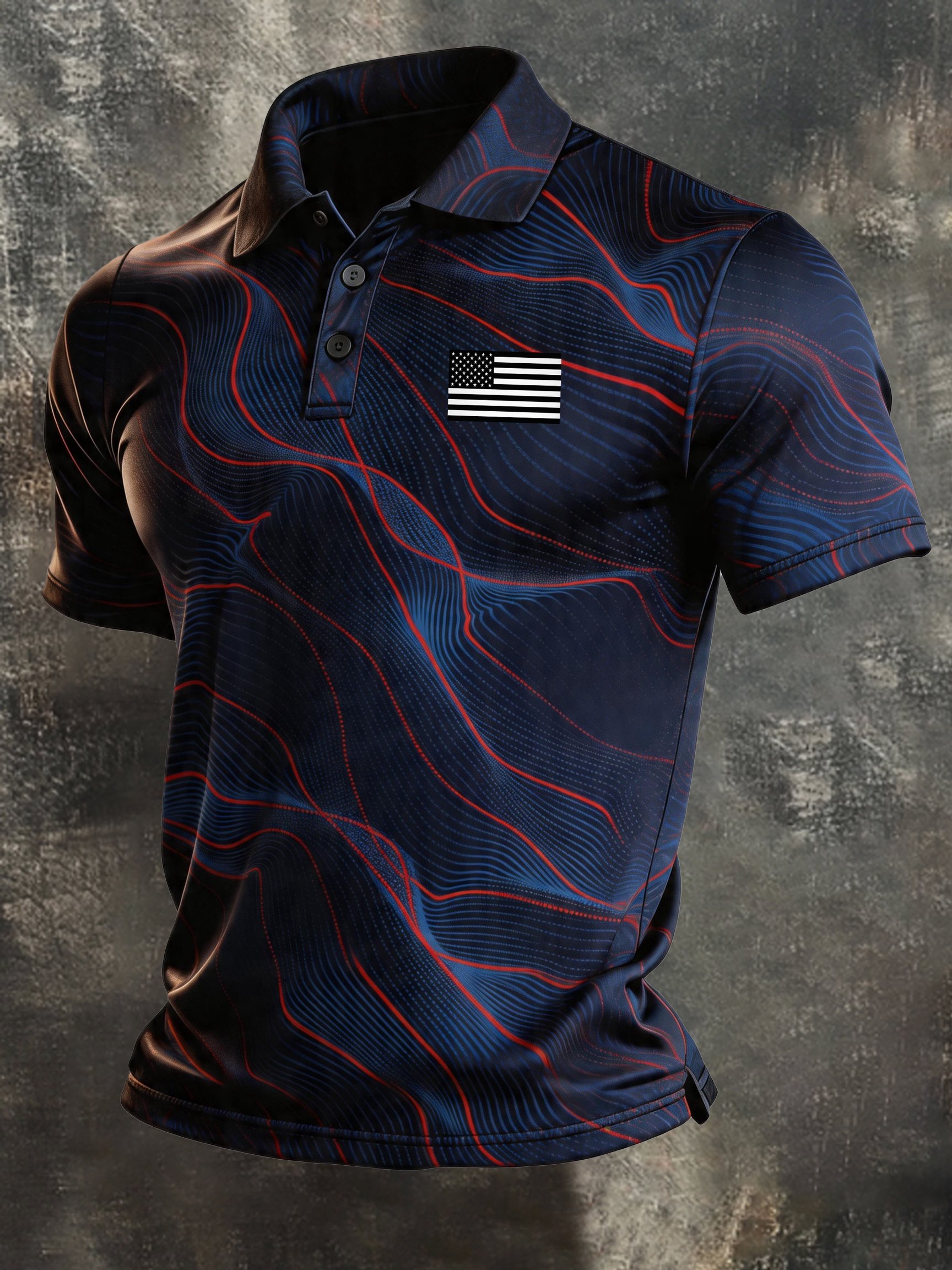 Men's Retro Patriotic Color-Block Short-Sleeve Polo Shirt