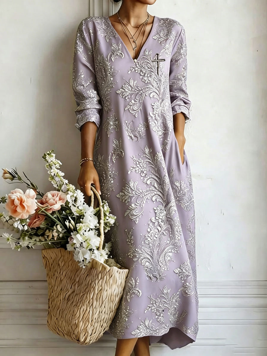Women'S Cotton And Linen Casual Printed Loose Dress