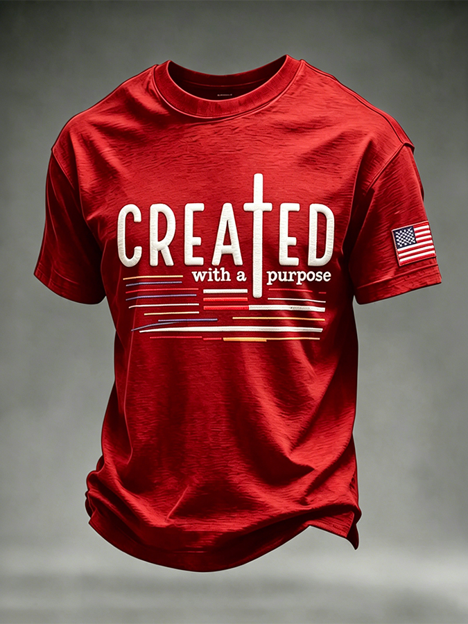 Vintage Men's Patriotic American Flag Religious Faith Graphic Tee