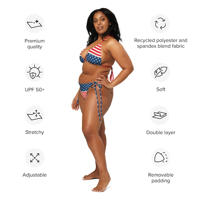 Retro American Flag Recycled String Bikini / Festival Wear / Fourth of July Wear