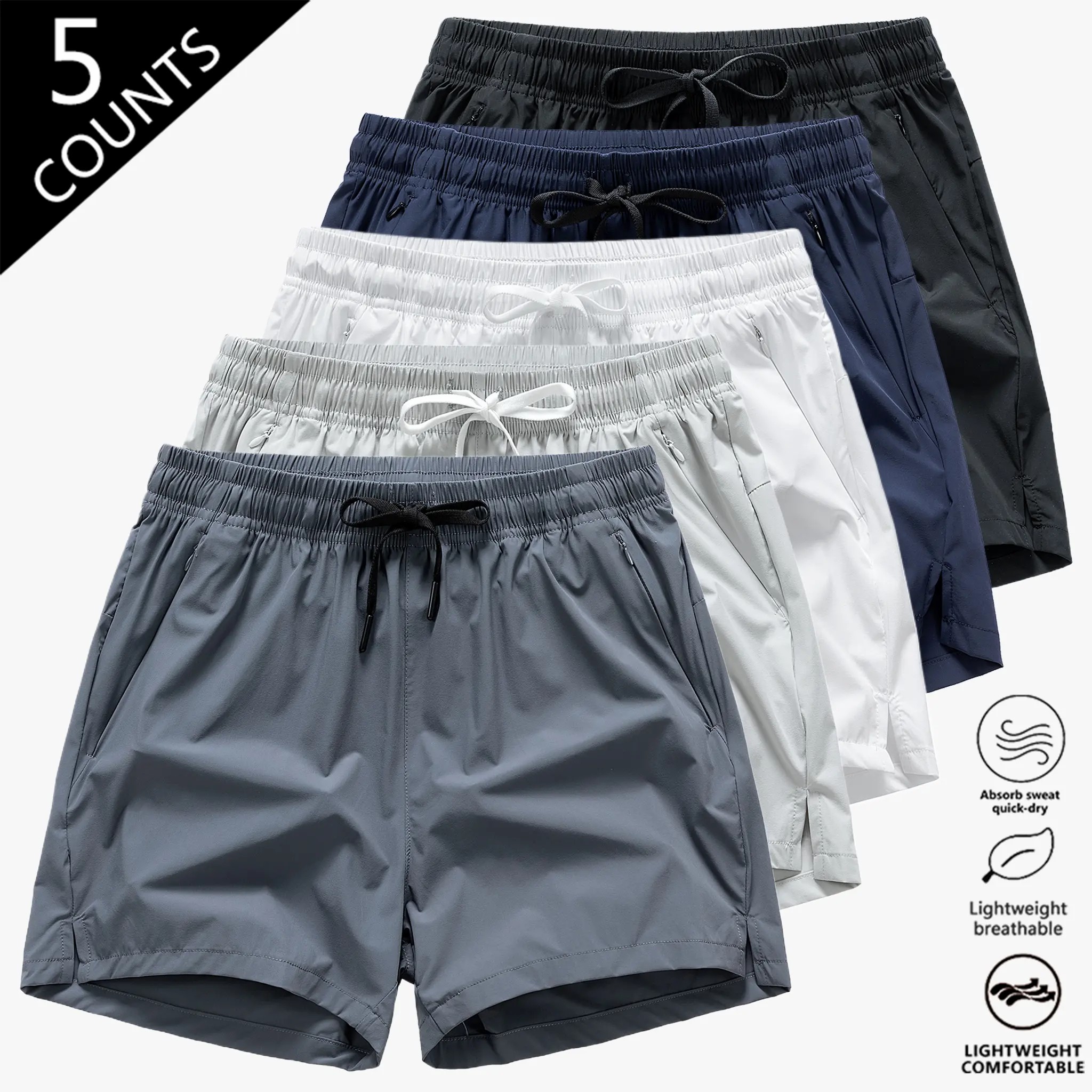 🌊☀️Men’s 5-Pack Quick-Dry Beach & Casual Shorts with Pockets
