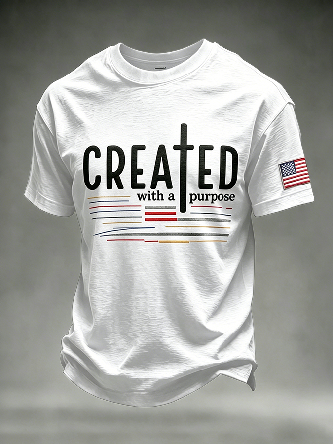 Vintage Men's Patriotic American Flag Religious Faith Graphic Tee