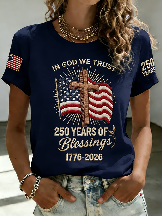 Women'S Casual Floral 250Th Anniversary Celebration Printed Round Neck T-Shirt In The United States
