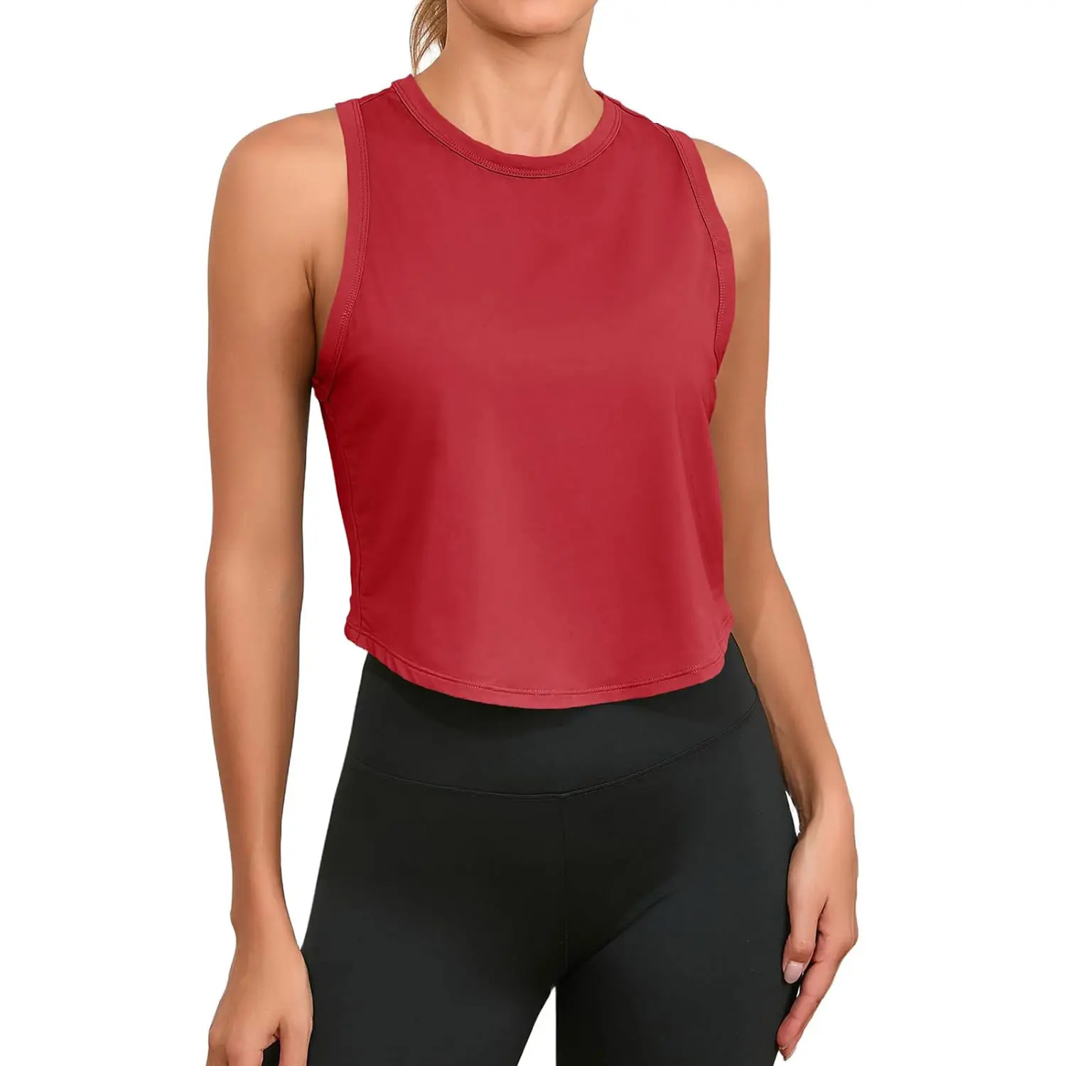 Women's Cropped Sports Tank Top — Racerback, Sleeveless, Crew Neck