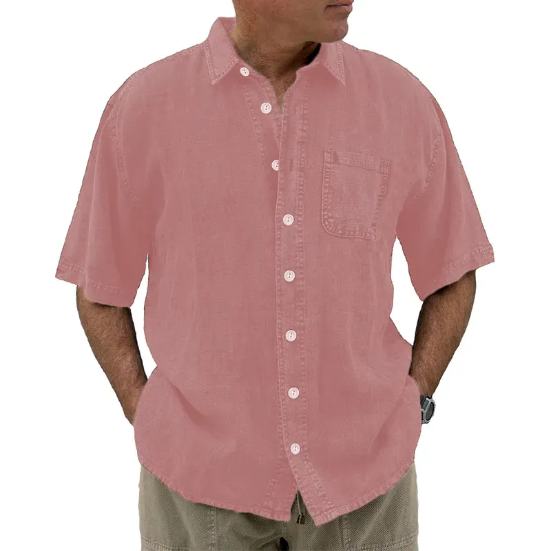 8-Pack Men's vintage cotton linen pocket short-sleeved shirt